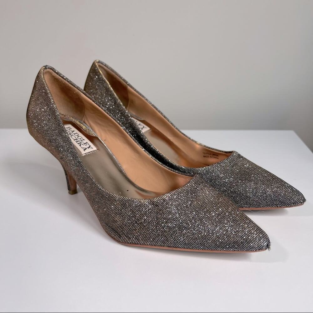BADGLEY MISHKA Shimmer Silver/Gold Heels